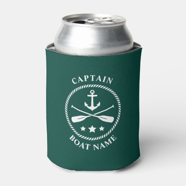 Enfriador De Latas Nautical Anchor Oars Captain Your Bote Name Green (Lata Anverso)
