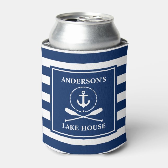 Enfriador De Latas Nautical Anchor Rope Oars Blue Strike Lake House (Lata Anverso)
