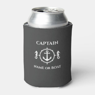 Enfriador De Latas Nautical Anchor Seahorse Capitán Nombre Bote Gray