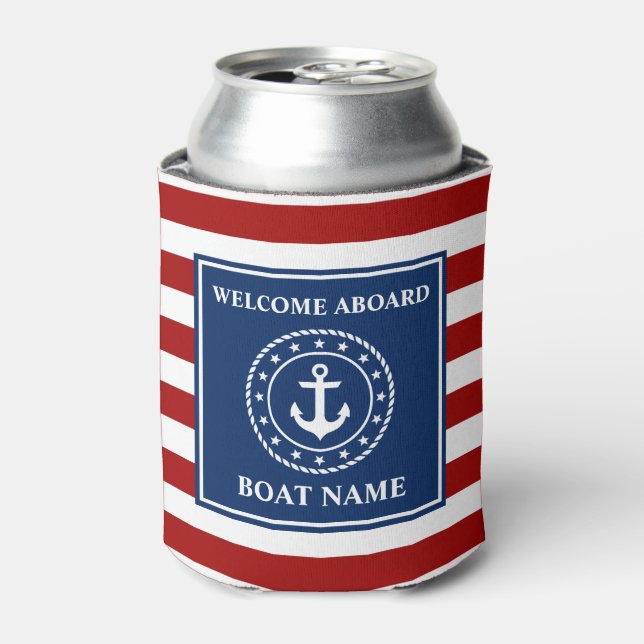 Enfriador De Latas Nautical Anchor Striped Bot Name Rope Stars (Lata Anverso)