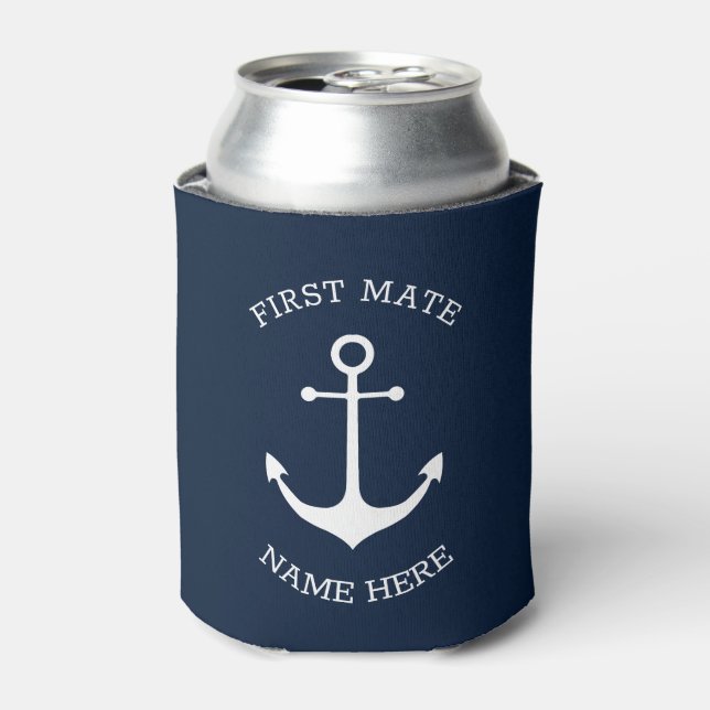 Enfriador De Latas Nautical ancla marina Personalizado Nombre del bar (Lata Anverso)