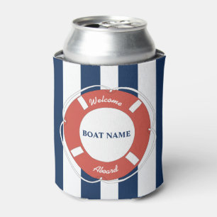 Enfriador De Latas Nautical Blue Strike Welcome Aboard Bote Name