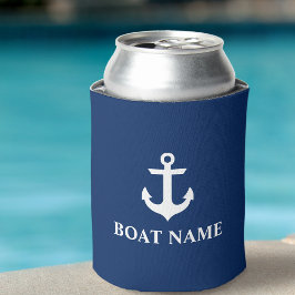 Enfriador De Latas Nautical Boat Name Anchor Navy Blue