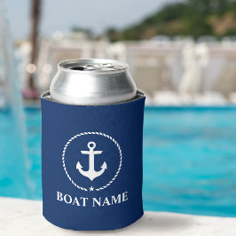 Enfriador De Latas Nautical Boat Name Anchor Rope Navy Blue
