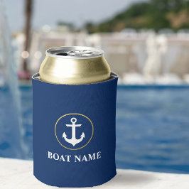 Enfriador De Latas Nautical Bote Name Anchor Blue Gold