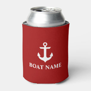 Enfriador De Latas Nautical Bote Name Anchor Red