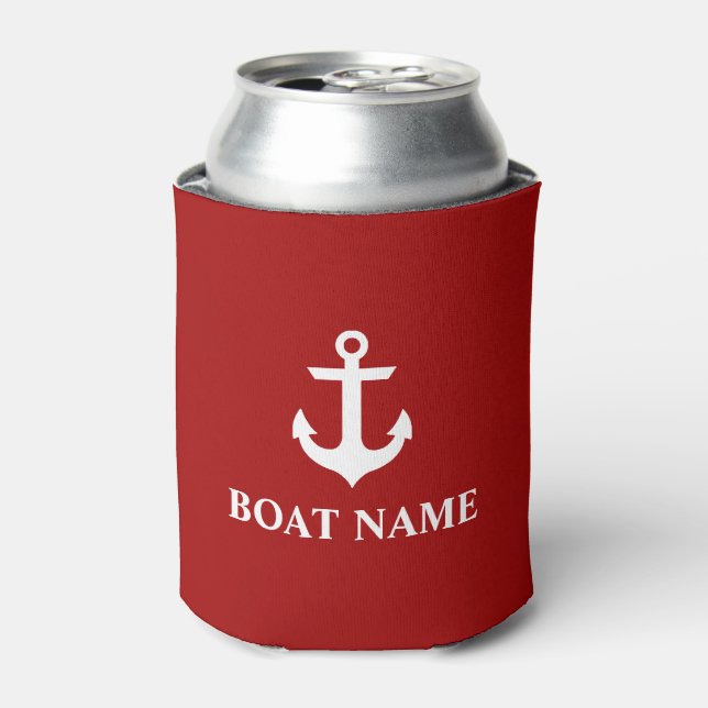Enfriador De Latas Nautical Bote Name Anchor Red (Lata Anverso)