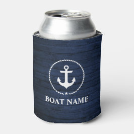 Enfriador De Latas Nautical Bote Name Anchor Rope Blue Wood