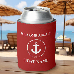 Enfriador De Latas Nautical Bote Name Anchor Rope Welcome Aboard Red