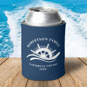 Enfriador De Latas Nautical Family Cruise Ship Wheel Navy Blue