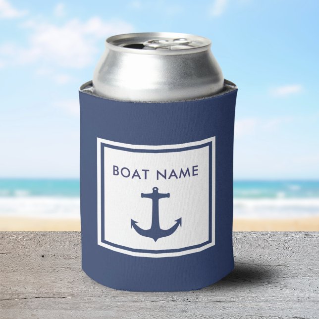 Enfriador De Latas Nautical Nautical New Boat Name Blue Anchor (new boat owner gift idea for the captain of the boat.)