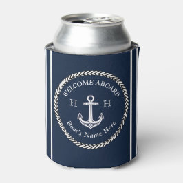 Enfriador De Latas Nautical Naval Blue Boat Nombre Anchor Rope
