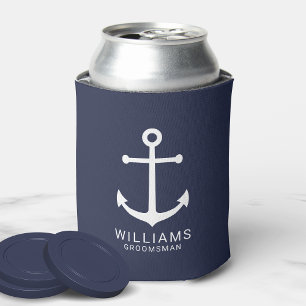 Enfriador De Latas Nautical Navy Blue Anchor Personalizado Groomsmen