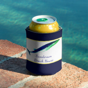 Enfriador De Latas Nautical Whale Watercolor Navy Blue Yellow