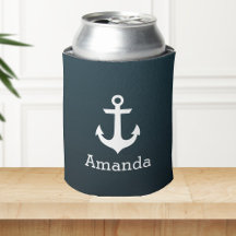 Nautical White Anchor Blue Ombre Nombre personaliz
