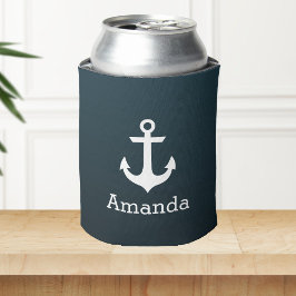 Enfriador De Latas Nautical White Anchor Blue Ombre Nombre personaliz