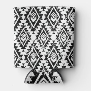 Enfriador De Latas Navajo tribal: geométrico blanco negro.