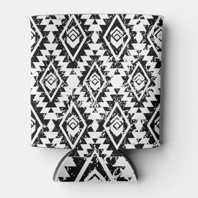 Enfriador De Latas Navajo tribal: geométrico blanco negro. (Anverso)