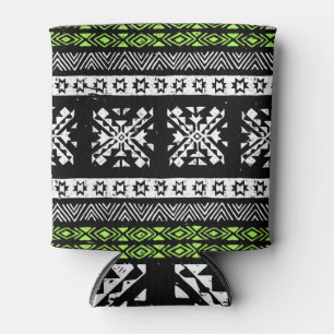 Enfriador De Latas Navajo tribal, patrón verde blanco negro.
