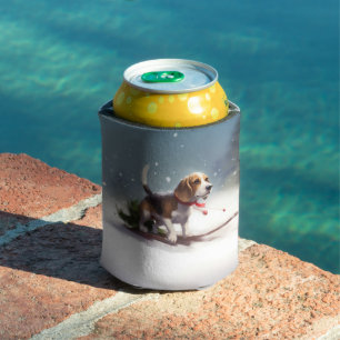 Enfriador De Latas Navidad de Beagle nieve invierno
