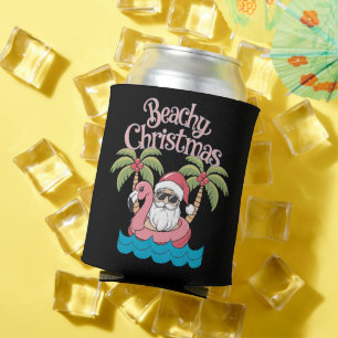 Enfriador De Latas Navidad Playera Vacaciones Tropicales Santa Playa