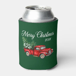 Enfriador De Latas Navidades acuden a Watercolor Vintage Red Truck Gr