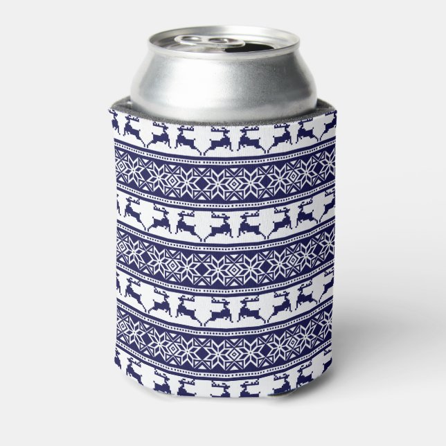 Enfriador De Latas Navidades, azul y blanco escandinavo (Reverso de la lata)