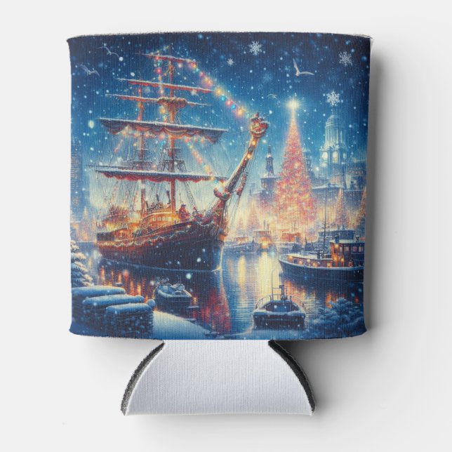 Enfriador De Latas Navidades/barco atracado en invierno (Anverso)