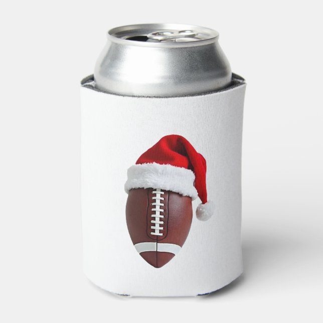Enfriador De Latas Navidades Bolas de fútbol americano Santa Hat (3) (Lata Anverso)
