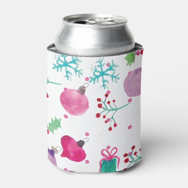 Enfriador De Latas Navidades de acuarela Patrón de pintura de mano te (Lata Anverso)