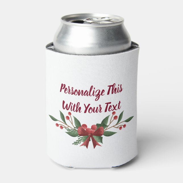 Enfriador De Latas Navidades de aguijones de texto y berry personaliz (Lata Anverso)