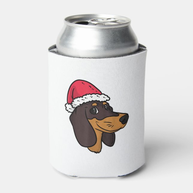Enfriador De Latas Navidades de Dachshund Weiner Dog Santa (Lata Anverso)