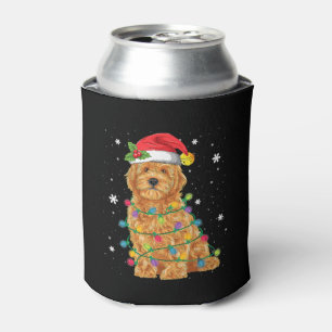 Enfriador De Latas Navidades de Goldendoodle Santa Hat Fairy Lights