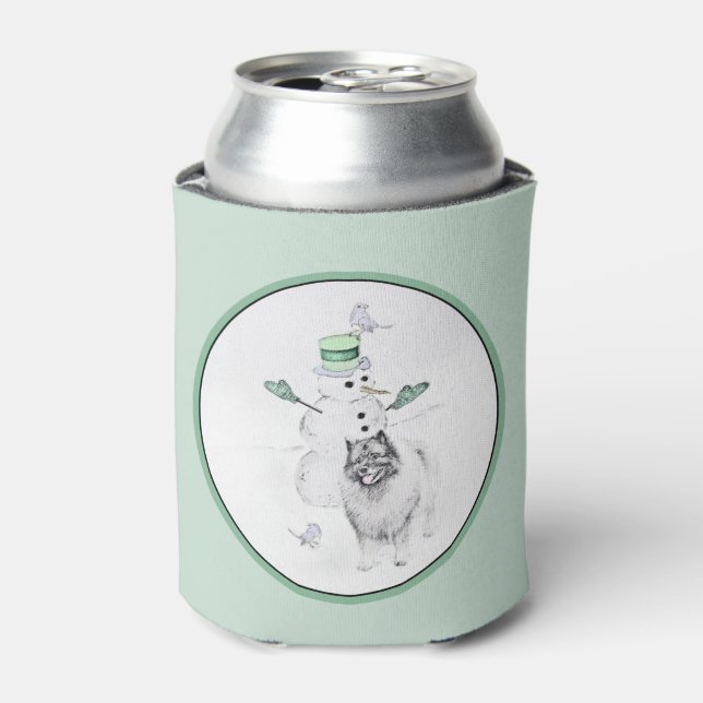Enfriador De Latas Navidades de Keeshond Snowman pinta arte de perro (Lata Anverso)