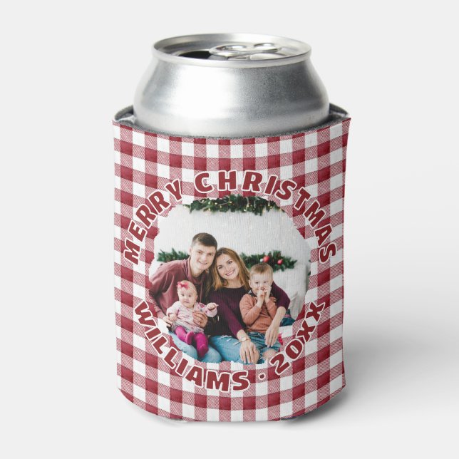 Enfriador De Latas Navidades de la familia personalizado foto roja (Lata Anverso)