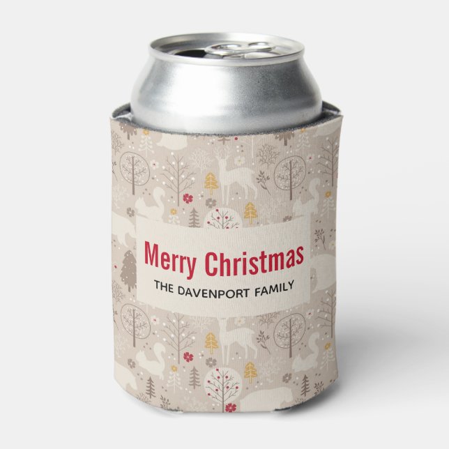 Enfriador De Latas Navidades de patrones nórdicos de animales de la T (Lata Anverso)