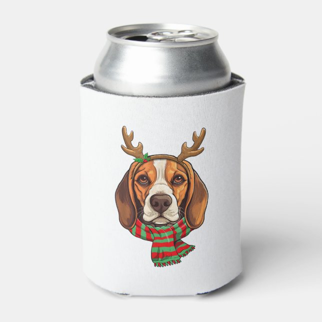 Enfriador De Latas Navidades de Perro Beagle renos Santa Hat Gracioso (Lata Anverso)