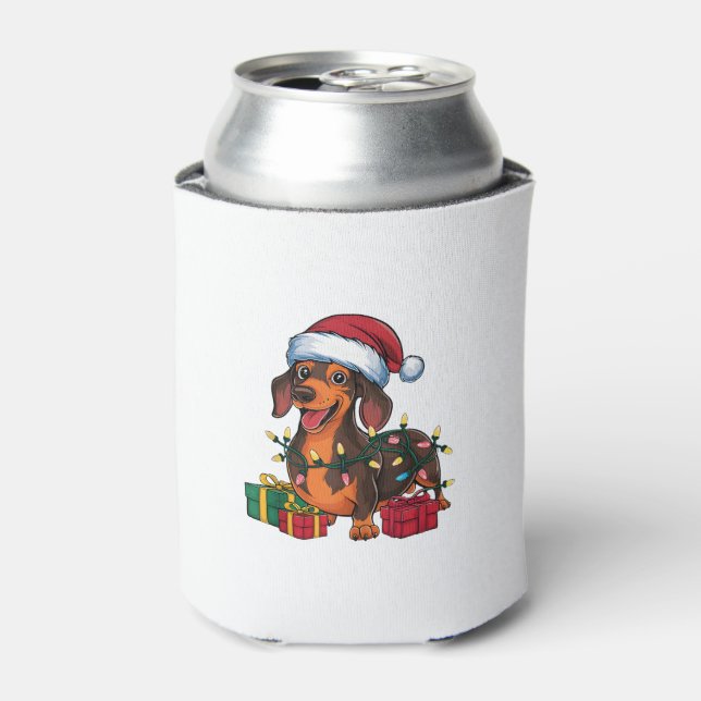 Enfriador De Latas Navidades de perros de Santa Hat Dachshund que ilu (Lata Anverso)