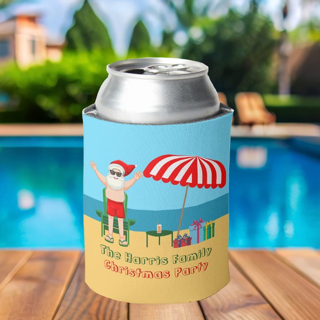 Enfriador De Latas Navidades de playa Summer Santa Claus Personalizad (Subido por el creador)
