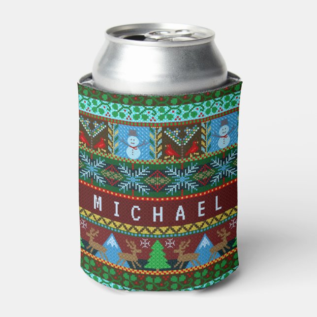 Enfriador De Latas Navidades de punto Vacaciones de renos para hombre (Lata Anverso)