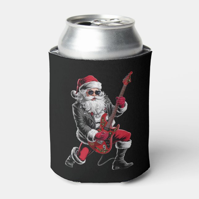 Enfriador De Latas Navidades de rock y rock Santa Claus guitarrista (Lata Anverso)