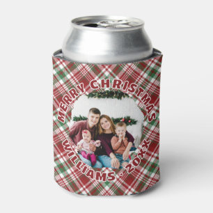 Enfriador De Latas Navidades de Tartan Plaid Rojo, Foto personalizado