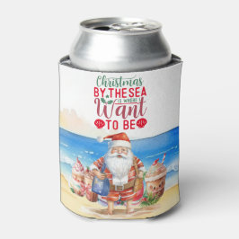 Enfriador De Latas Navidades de verano con Santa Claus en la playa gr