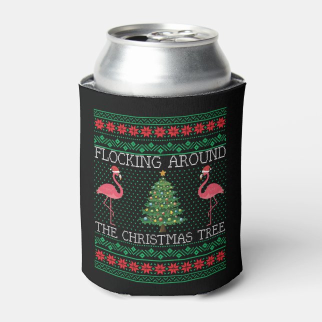 Enfriador De Latas Navidades divertidos Flamingo Navidades feos suéte (Lata Anverso)