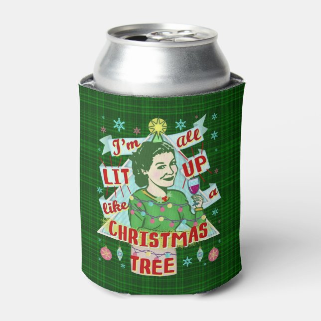 Enfriador De Latas Navidades divertidos y retro tomando humor se enci (Lata Anverso)