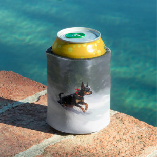 Enfriador De Latas Navidades Doberman Pinscher en invierno