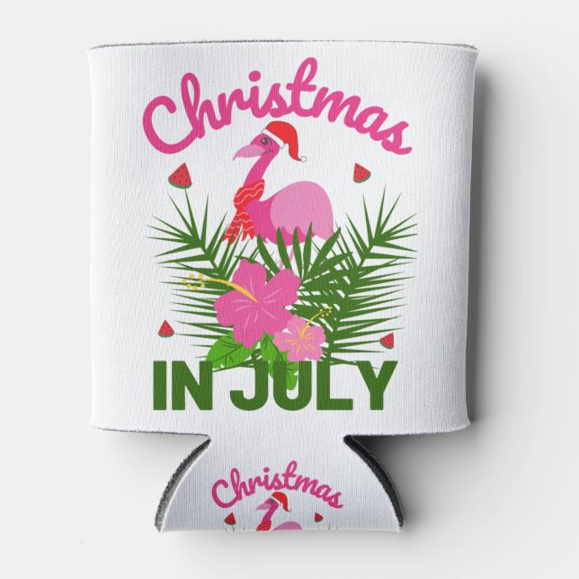 Enfriador De Latas Navidades en julio lindo flamingo de verano (Anverso)