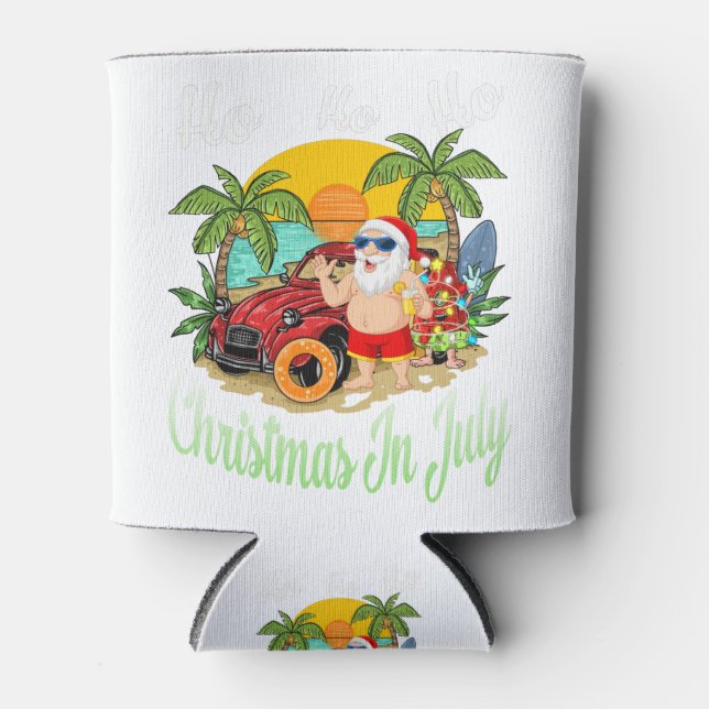 Enfriador De Latas Navidades En Julio Tee Funny Santa Summer Beach (Anverso)