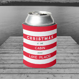 Enfriador De Latas Navidades En La Cabina Red Nautical Stripe Lake