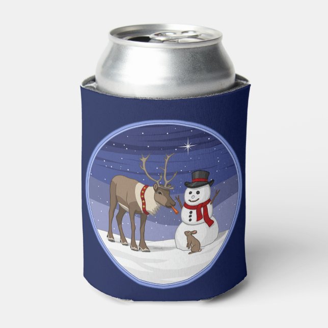 Enfriador De Latas Navidades felices Snowman y renos tristes (Lata Anverso)